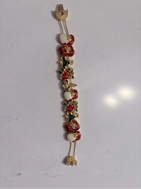 Gold-Tone Red and Green Holiday Bracelet